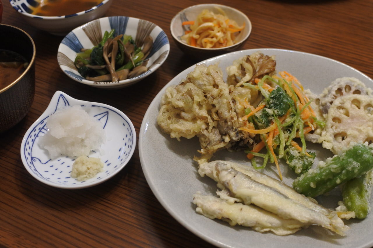 稚鮎と舞茸の天ぷら　夕食